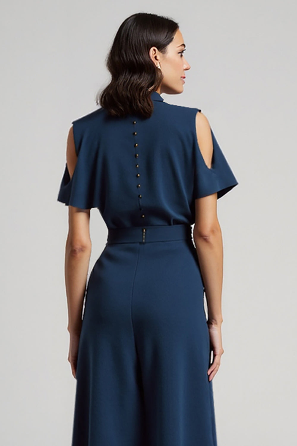 Dark Blue Short Sleeves Maxi Pencil Work Dress with Bow
