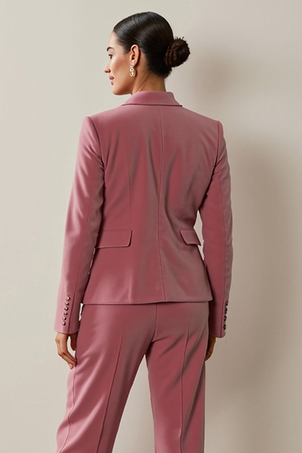 Floral Grey Pink  Notched Lapel 2 Piece Velvet Business Suits with Pockets