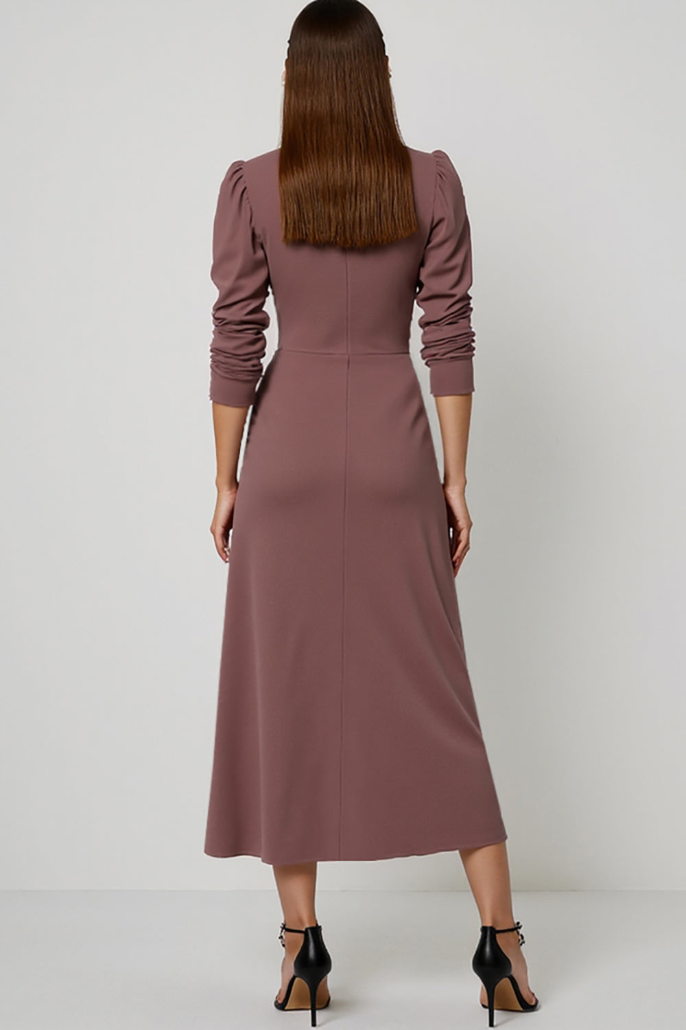 Grey Purple Pencil Long Sleeves Work Dress with Sash