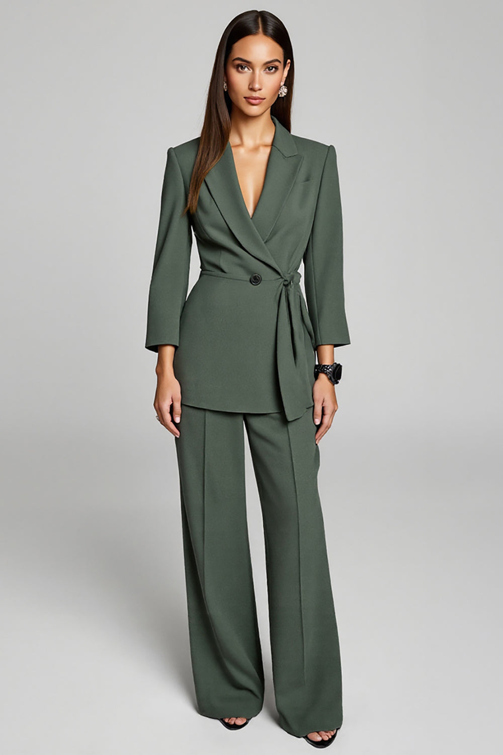 2 Piece Dark Green Peak Lapel Business Suits with Sash