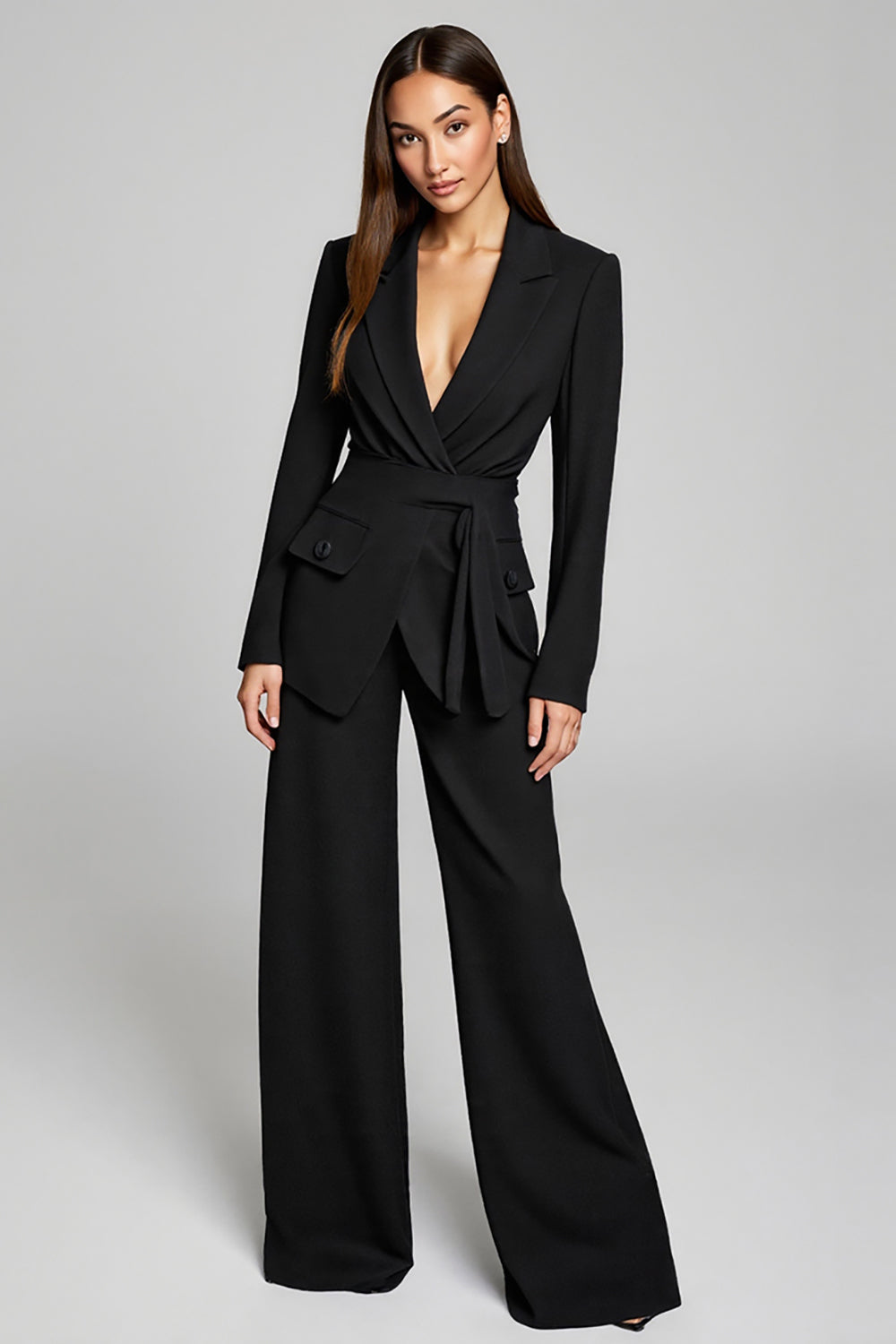 2 Piece Black Peak Lapel Long Sleeves Business Suits with Sash