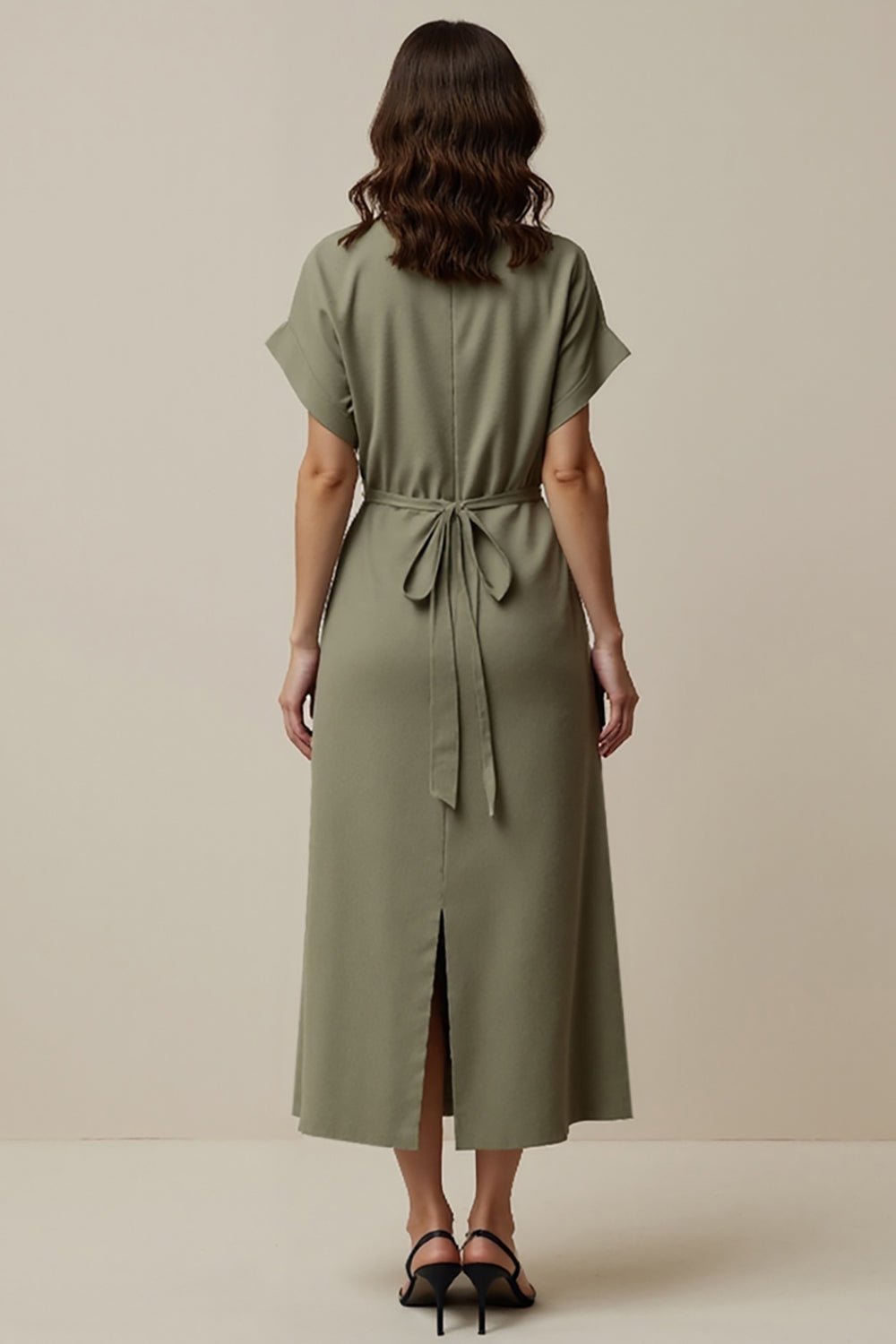 Grey Green A Line Notched Lapel Maxi Work Blazer Dress with Slit