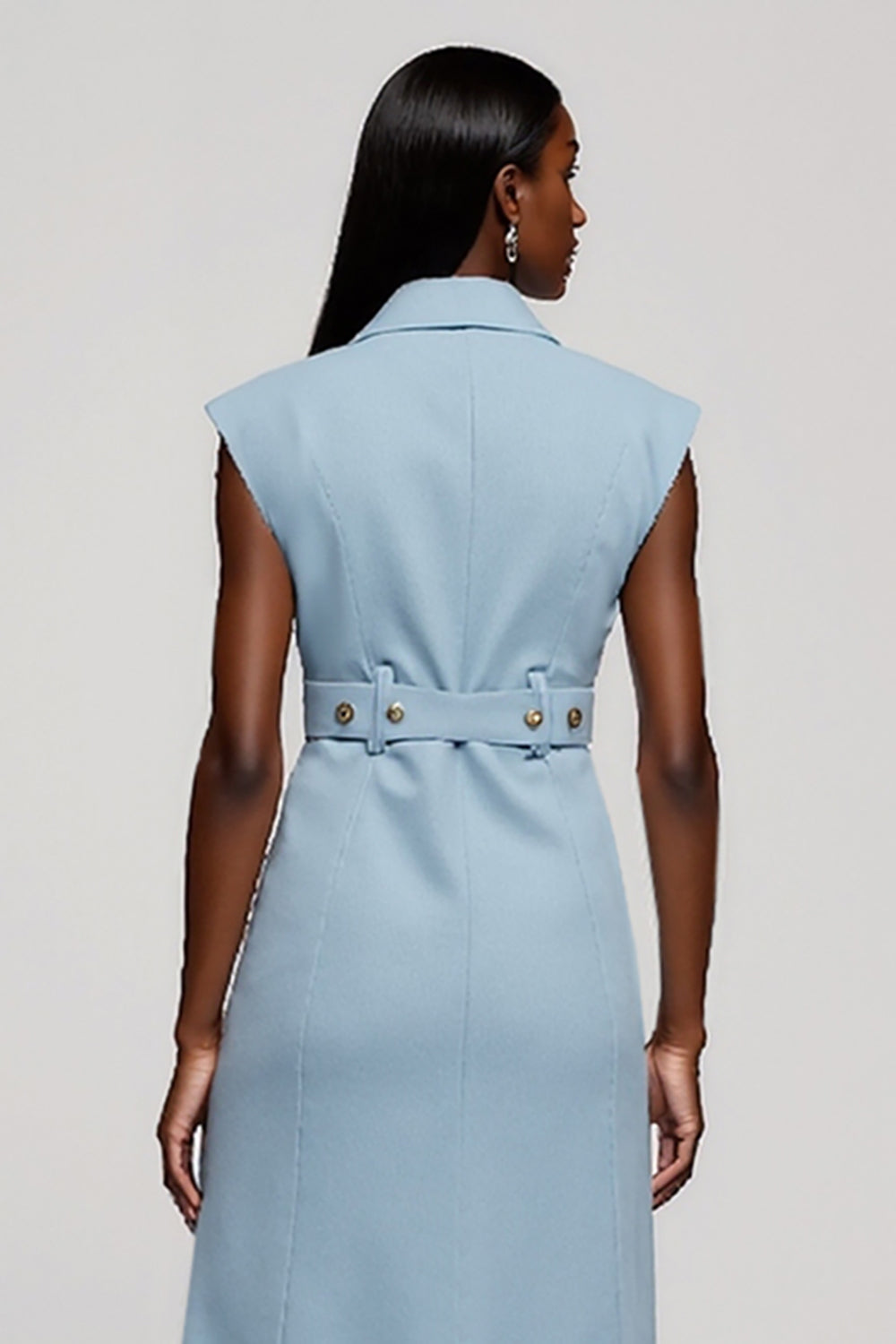 Floral Light Blue Notched Lapel Midi Work Blazer Dress with Belt