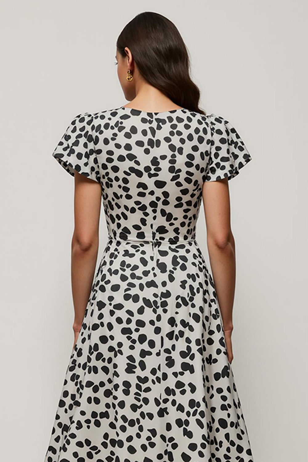 Black and White Leopard Printed A Line Maxi Work Dress with Sleeves