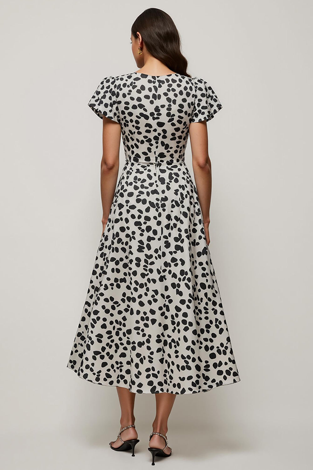 Black and White Leopard Printed A Line Maxi Work Dress with Sleeves