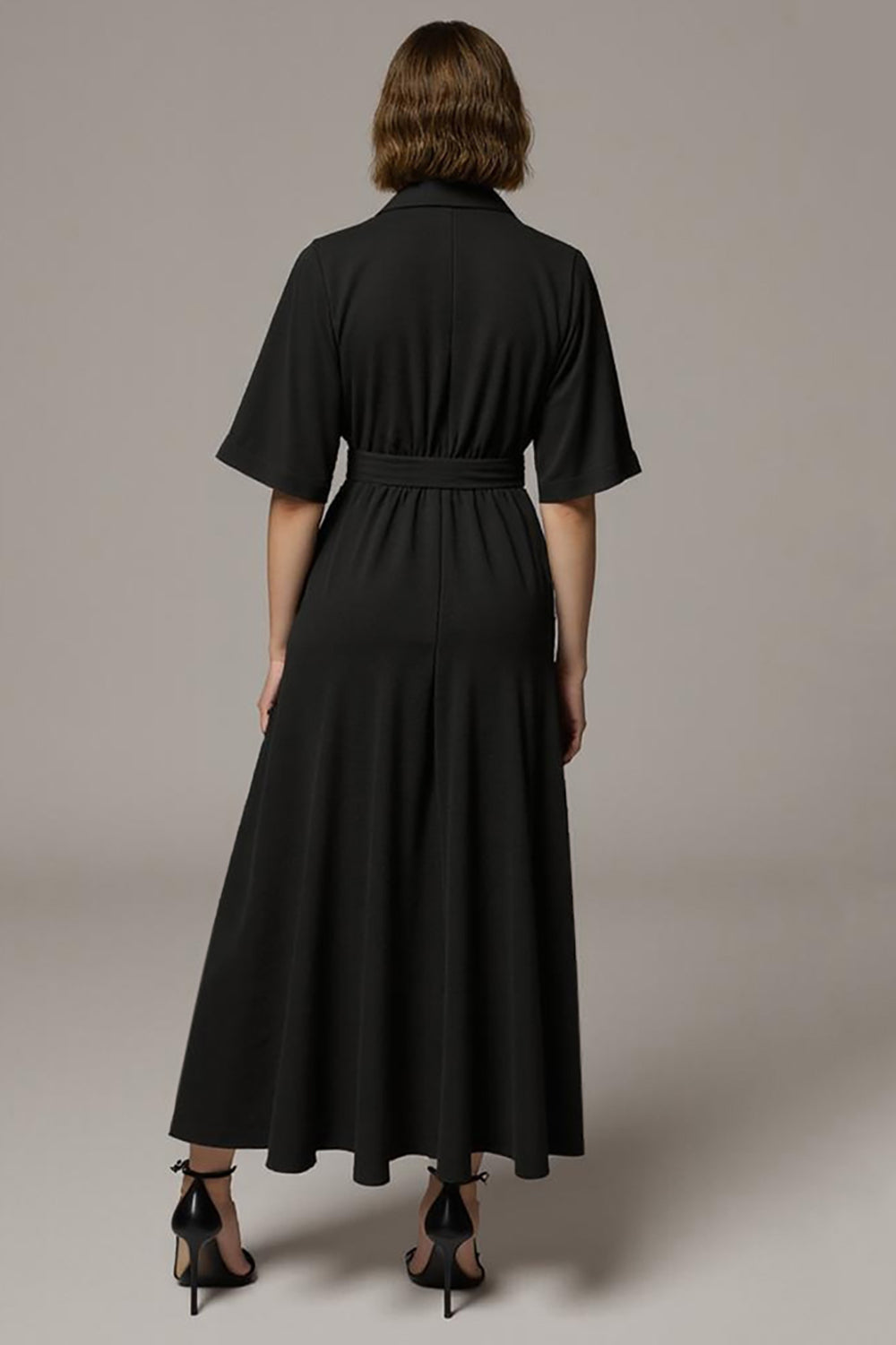 Black A Line Notched Lapel Maxi Blazer Dress with Sleeves
