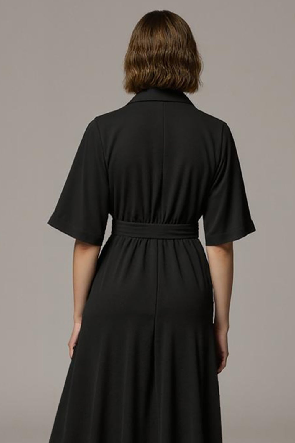 Black A Line Notched Lapel Maxi Blazer Dress with Sleeves