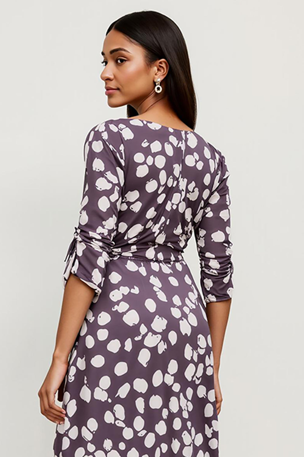 Dark Purple Printed Bateau A Line Midi Work Dress
