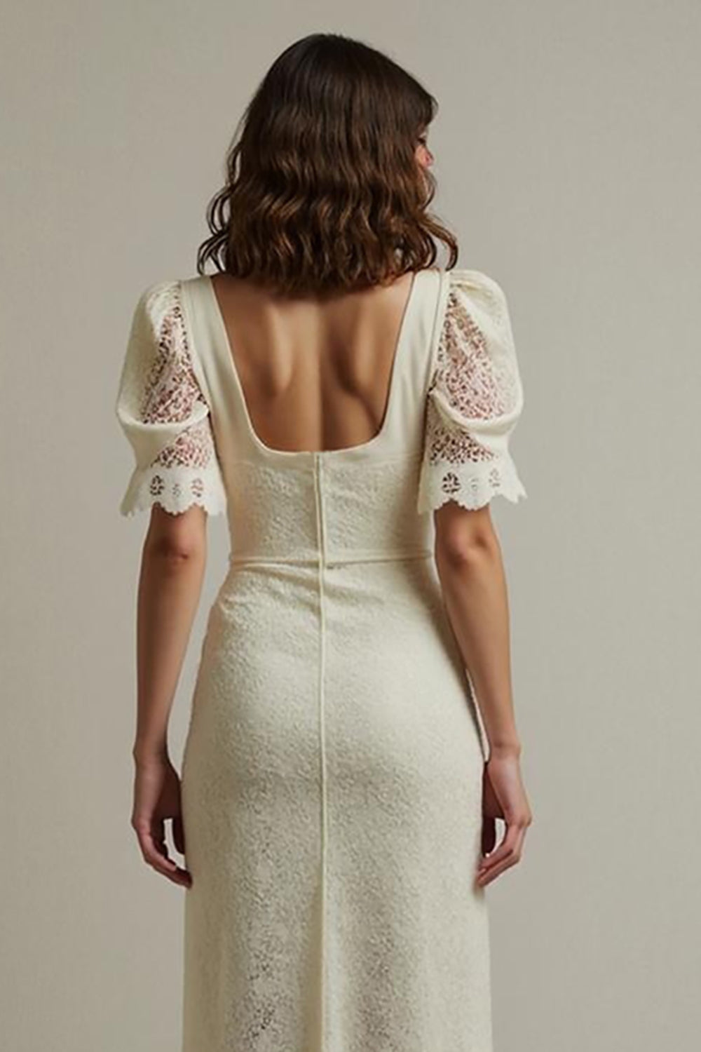 Apricot Lace Square Neck Pencil Maxi Work Dress