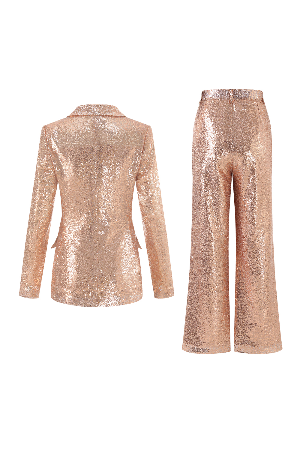 Sparkly Golden Wide Leg Notched Lapel 2 Piece Women Suits
