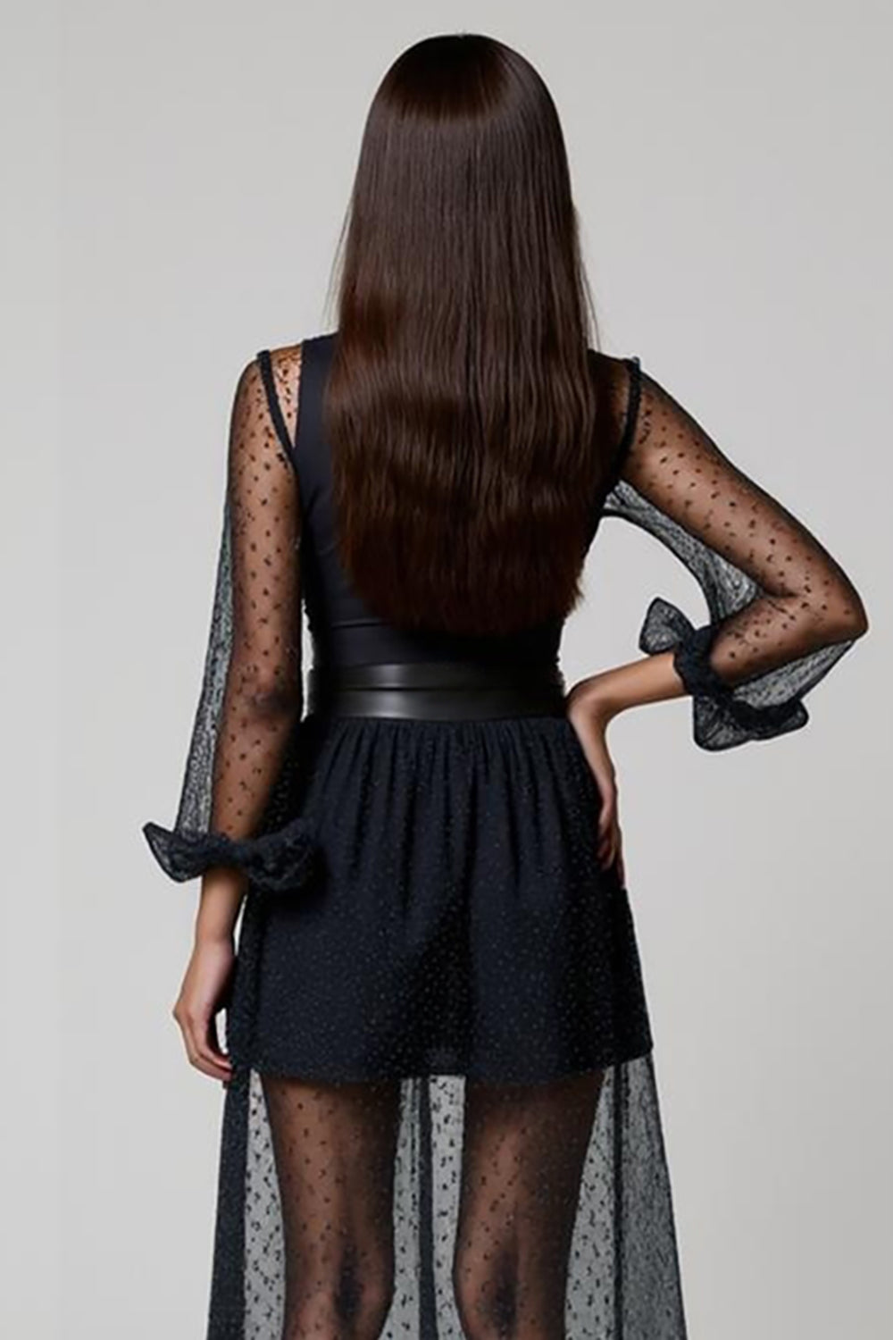 Navy Deep V-Neck A-Line Long Sleeves Work Dress