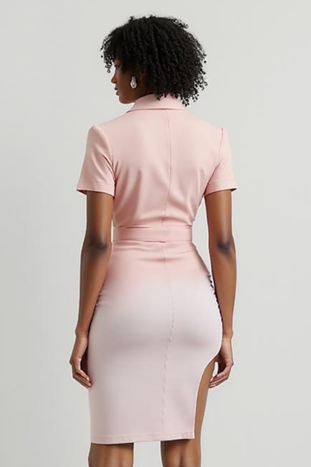 Floral Pink Notched Lapel Pencil Short Work Blazer Dress with Slit