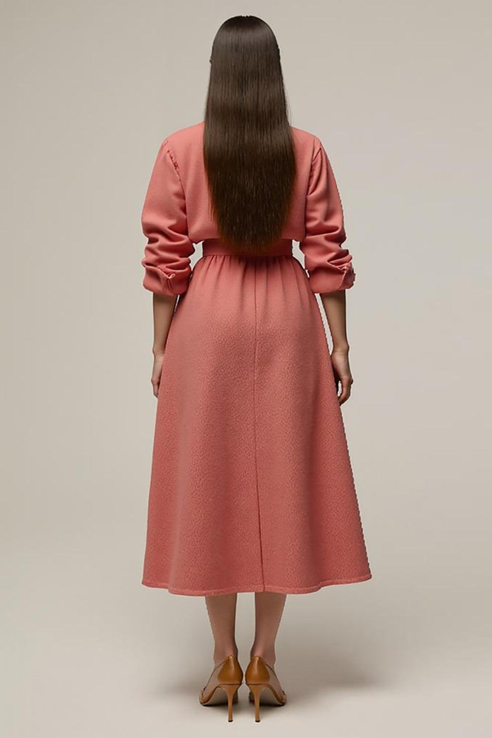 Coral A Line Satin Notched Lapel Midi Work Blazer Dress