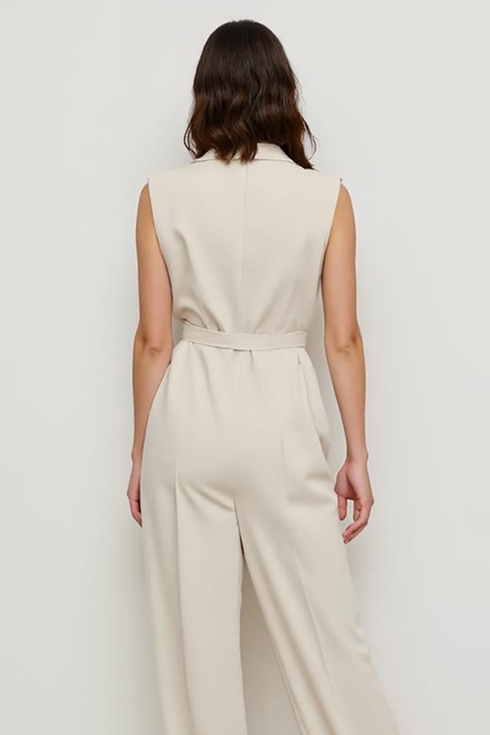 Simple Ivory Satin Notched Lapel Work Jumpsuits