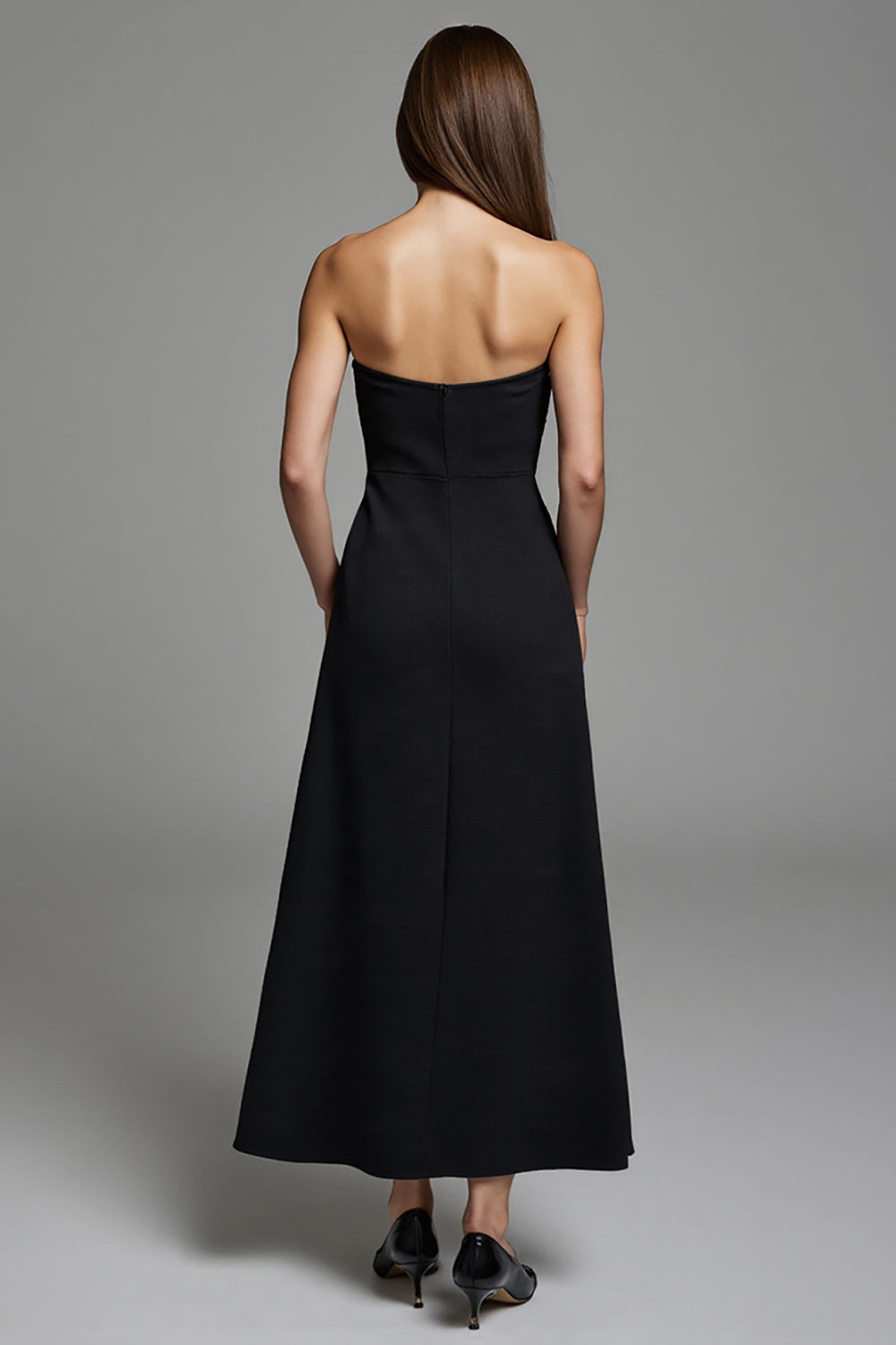 Black A Line Keyhole Strapless Maxi Wedding Guest Dress