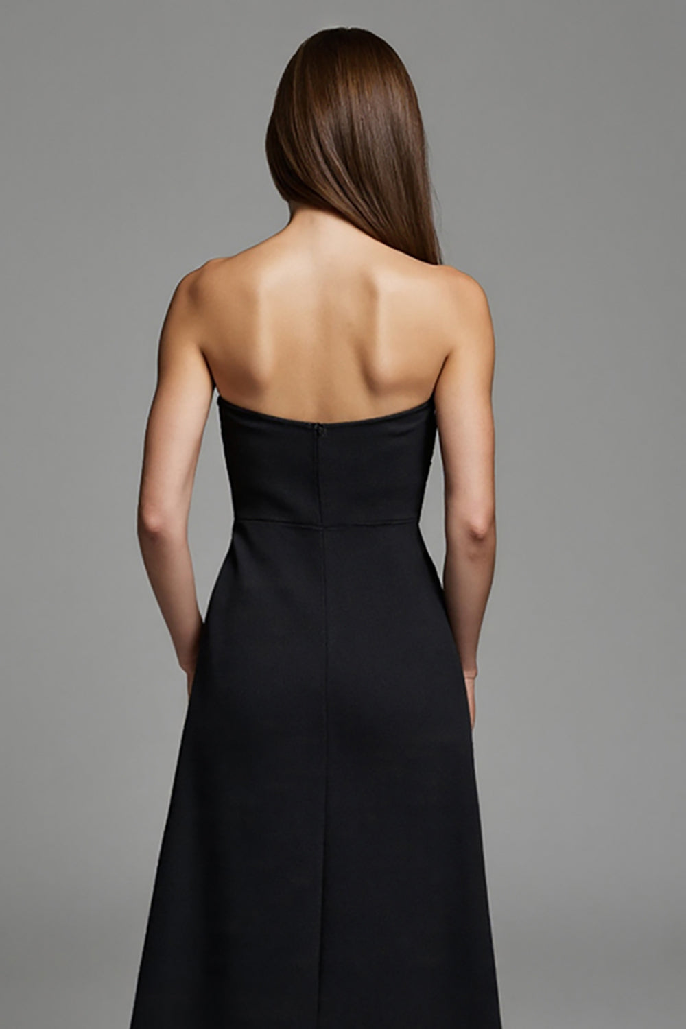 Black A Line Keyhole Strapless Maxi Wedding Guest Dress