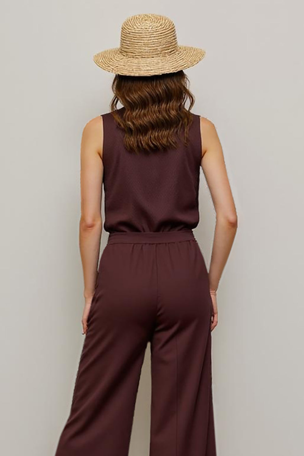 Coffee Collar Shirt Single Breasted Work Jumpsuits