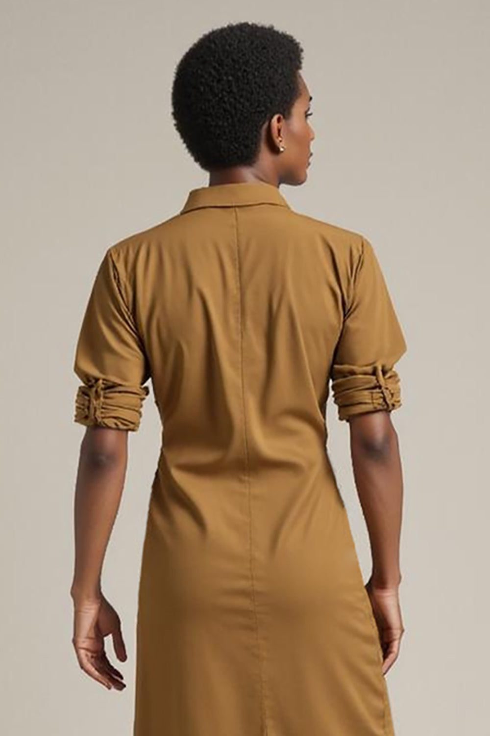 Yellow Collar Single Breasted Pencil Midi Work Dress with Sleeves