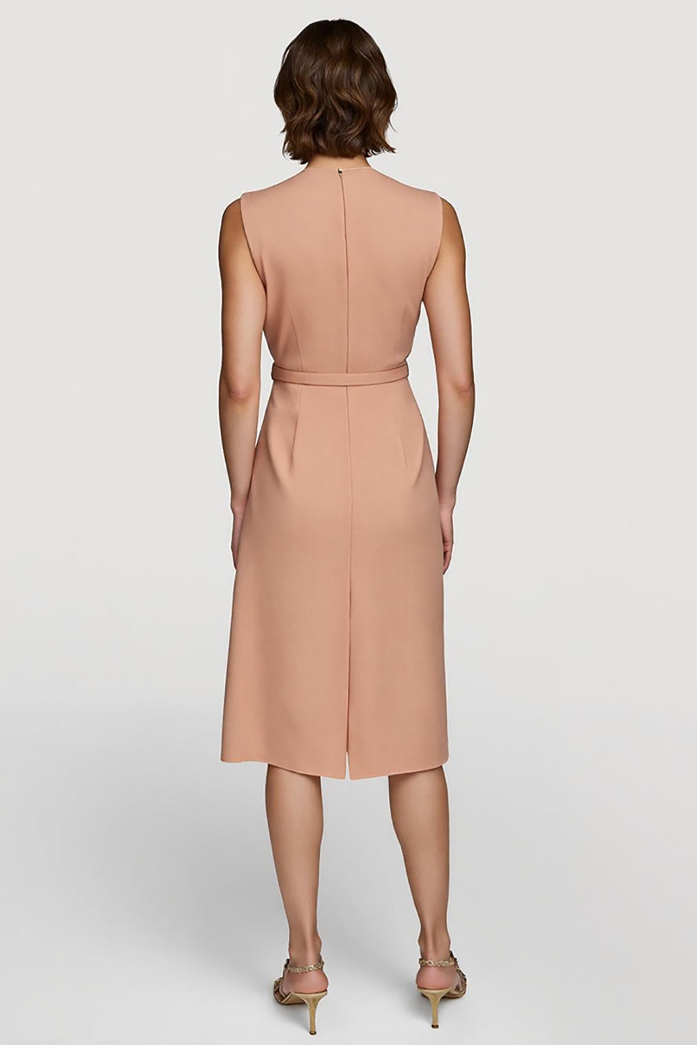 Simple Orange Pencil V-Neck Midi Satin Work Dress