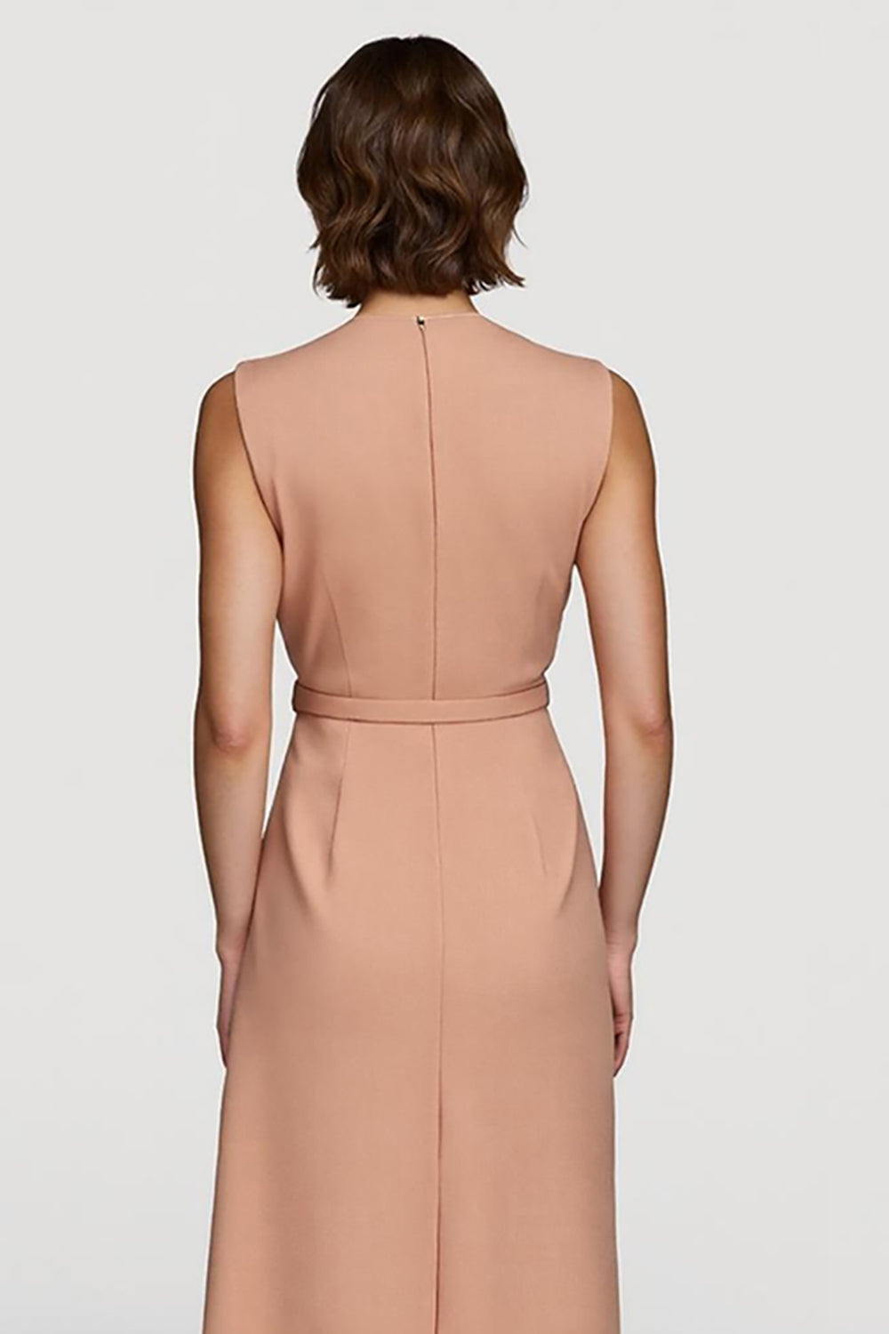 Simple Orange Pencil V-Neck Midi Satin Work Dress