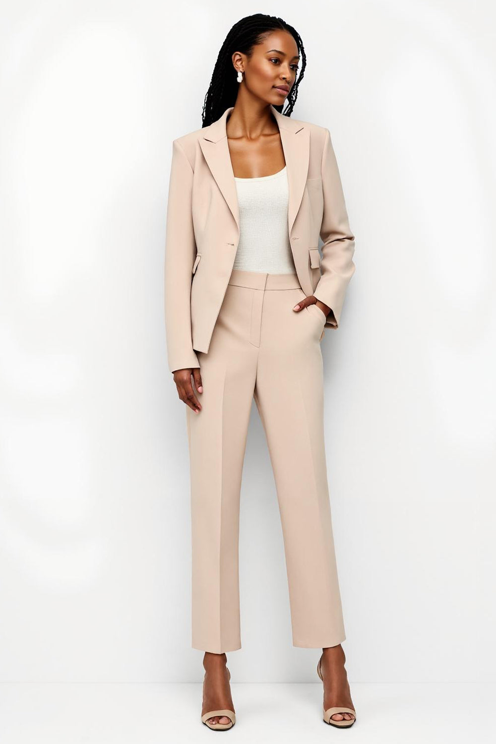 2 Piece Apricot Satin Peak Lapel Business Suits with Pockets