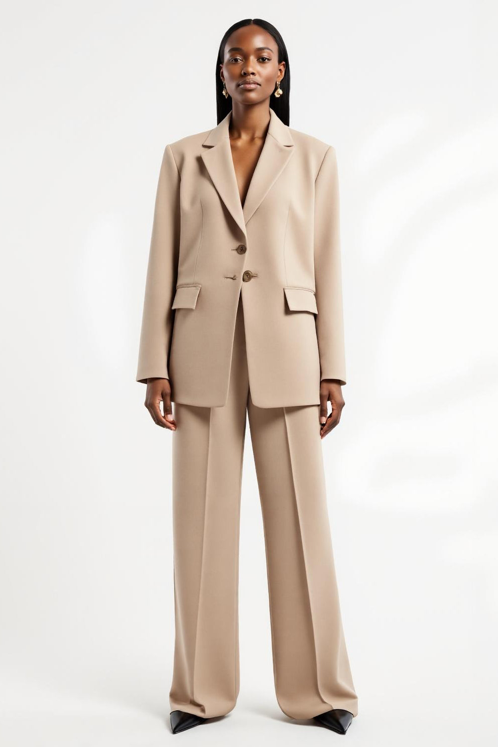2 Piece Apricot Satin Notched Lapel Long Sleeves Business Suits