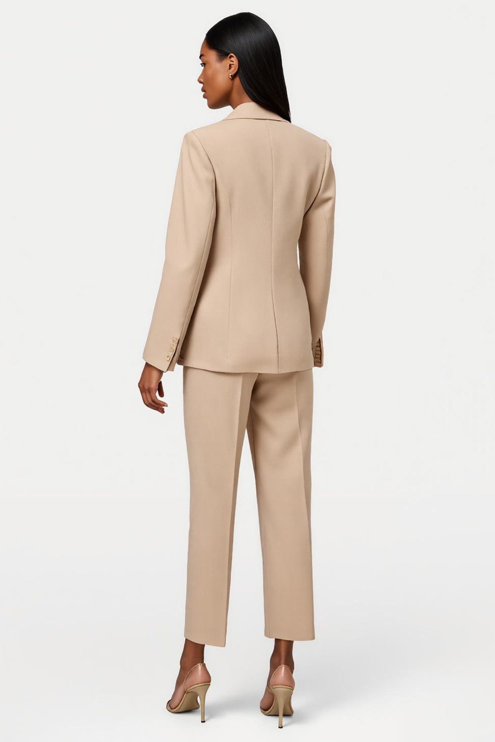 2 Piece Satin Apricot Notched Lapel Double Breasted Business Suits