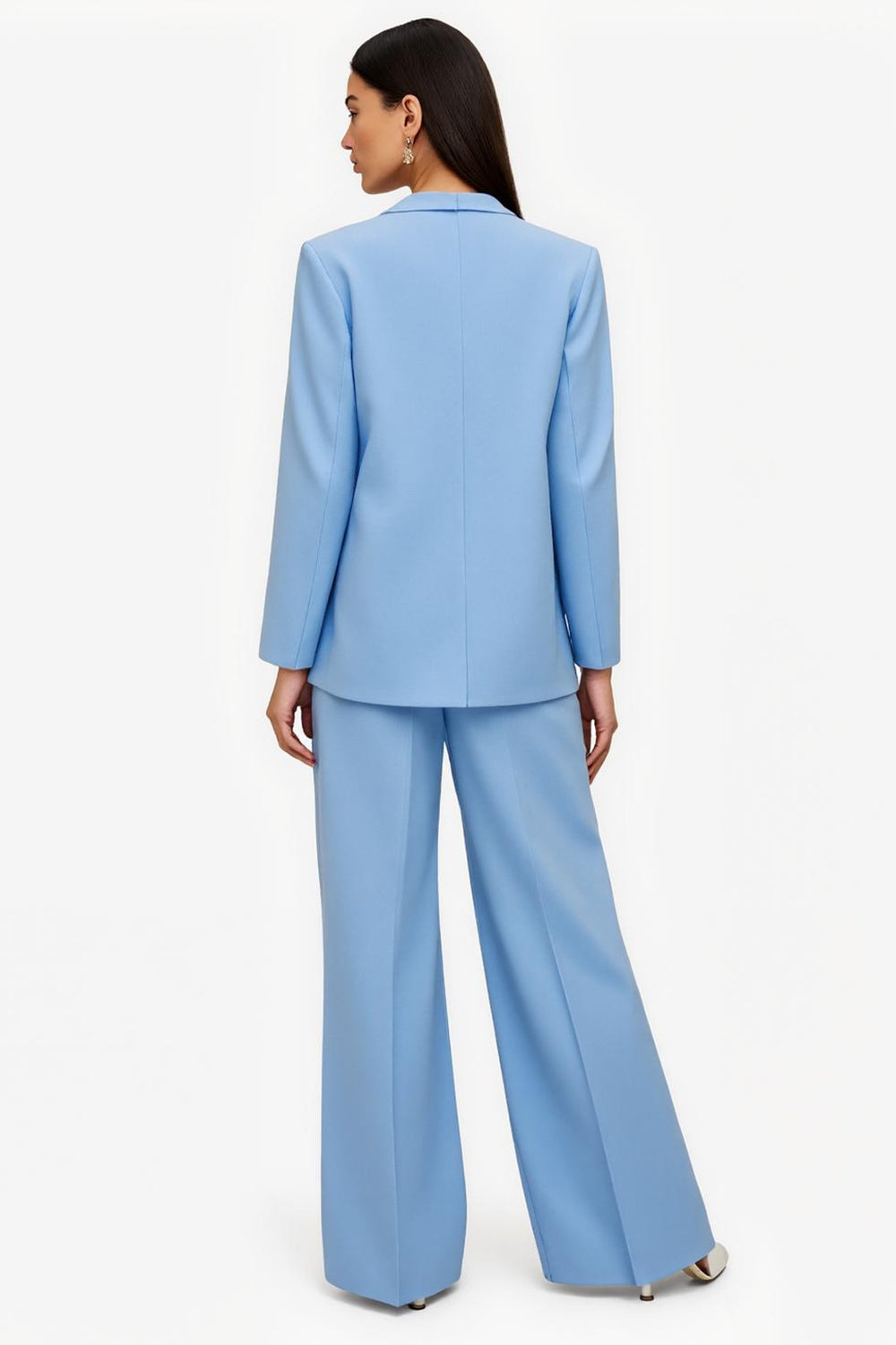 Blue Satin 2 Piece Peak Lapel Single Breasted Business Suits with Sleeves