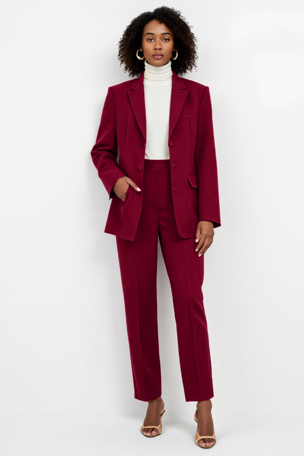 2 Piece Burgundy Single Breasted Peak Lapel Business Suits with Pockets