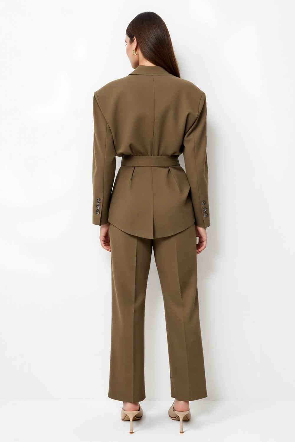 Brown 2 Piece Peak Lapel Long Sleeves Women Business Suits