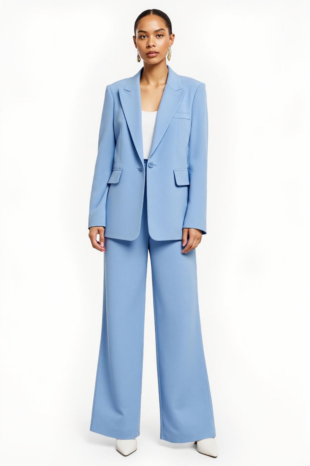 Blue Peak Lapel Satin 2 Piece One Button Business Suits with Sleeves