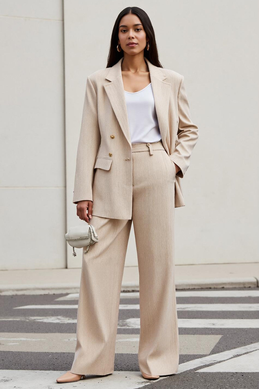 2 Piece Apricot Notched Lapel Long Sleeves Business Suits with Pockets