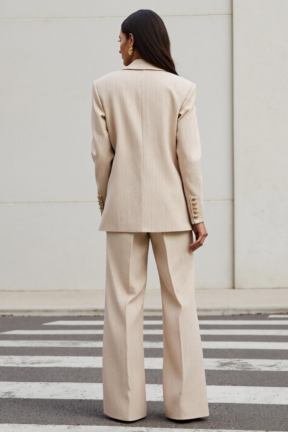 2 Piece Apricot Notched Lapel Long Sleeves Business Suits with Pockets