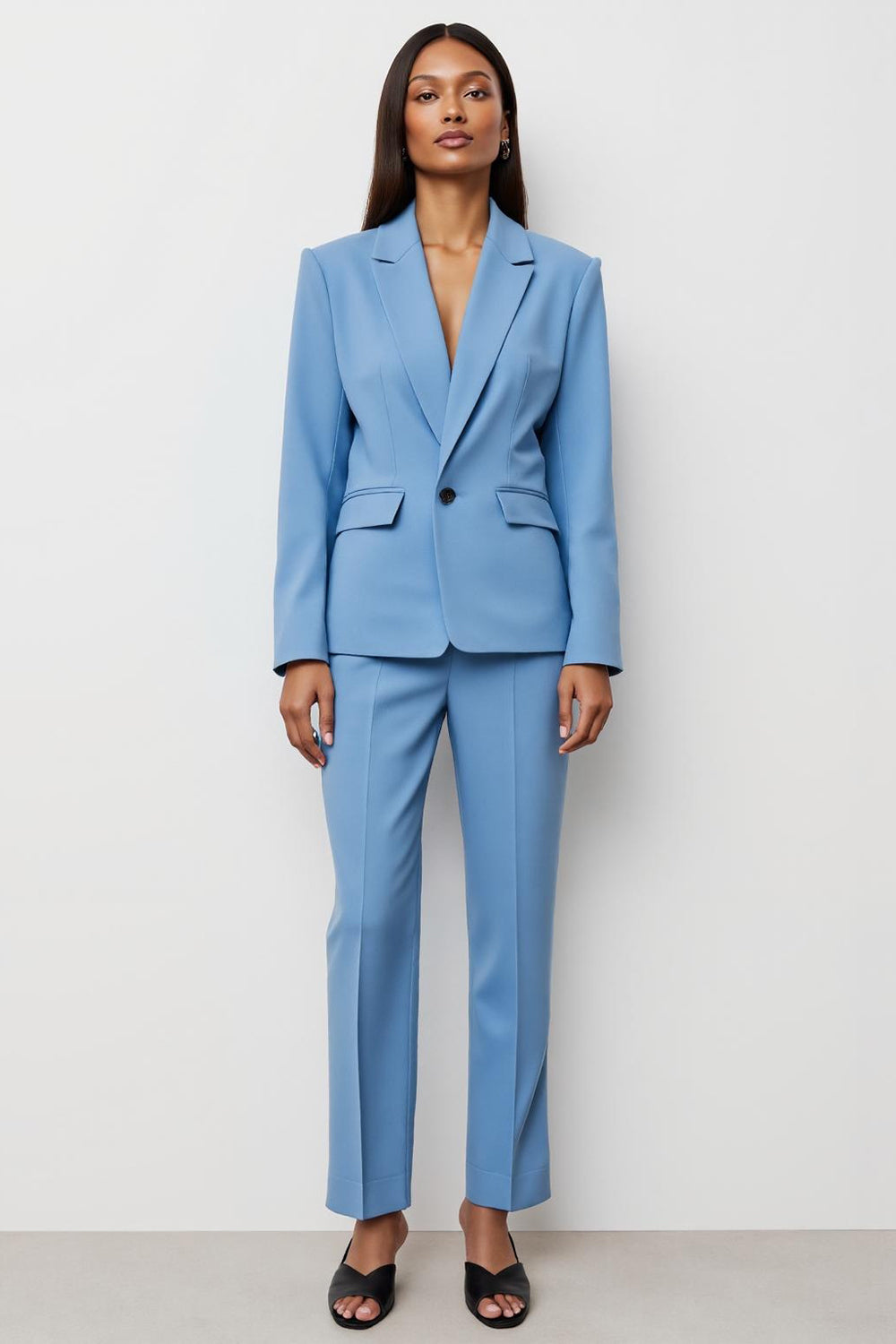 2 Piece Blue Satin Peak Lapel Business Suits