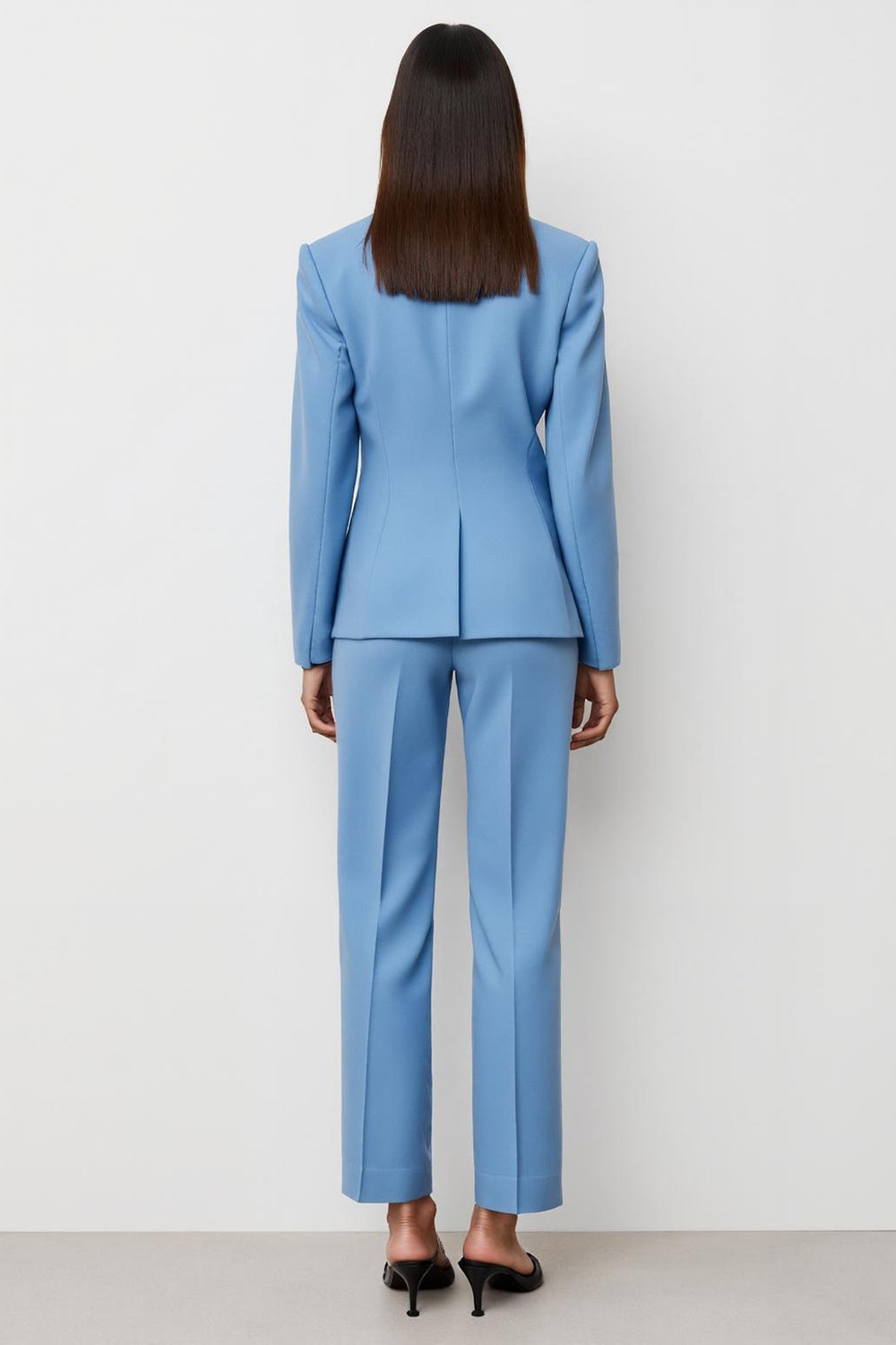 Blue Satin 2 Piece Peak Lapel Fitted Women Business Suits