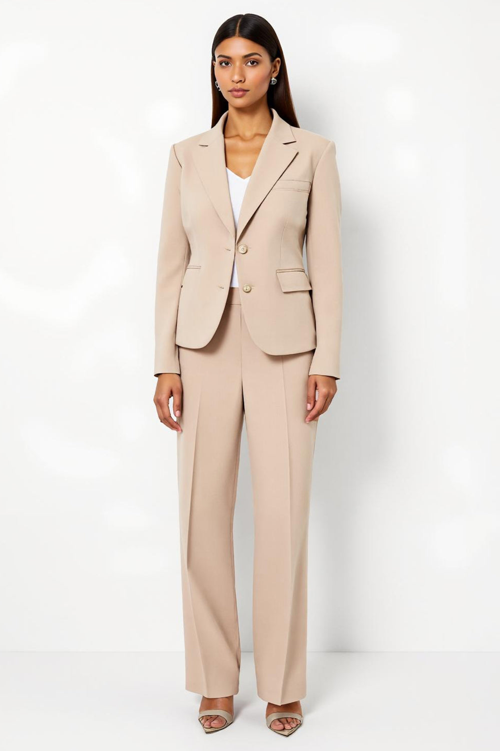 2 Piece Apricot Notched Lapel Satin Business Suits with Sleeves
