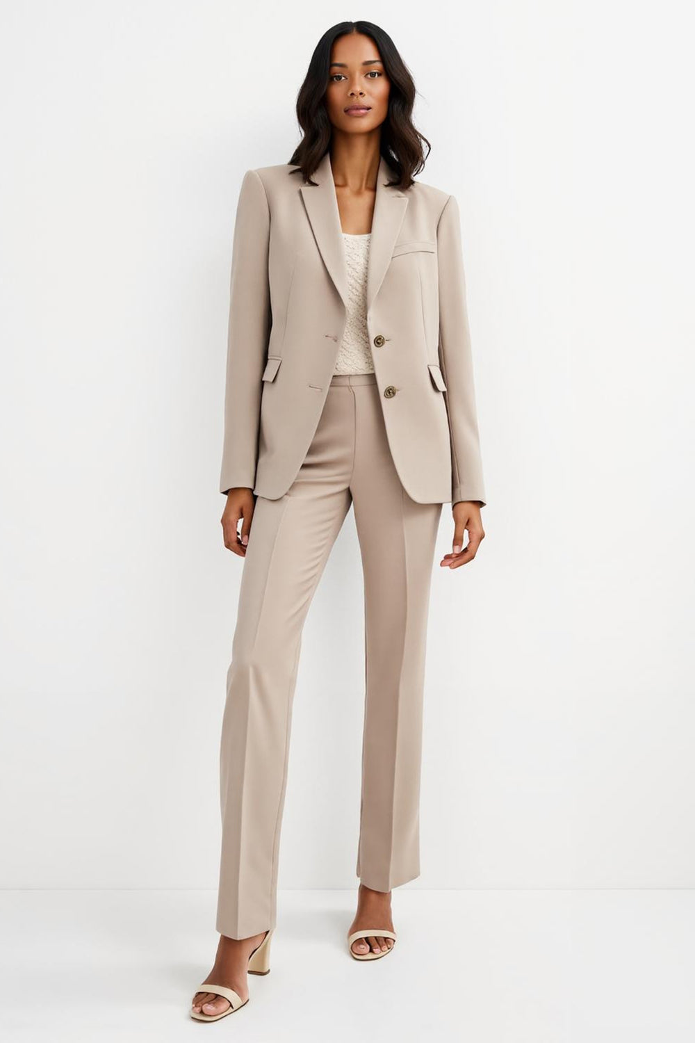 2 Piece Apricot Satin Notched Lapel Business Suits with Sleeves