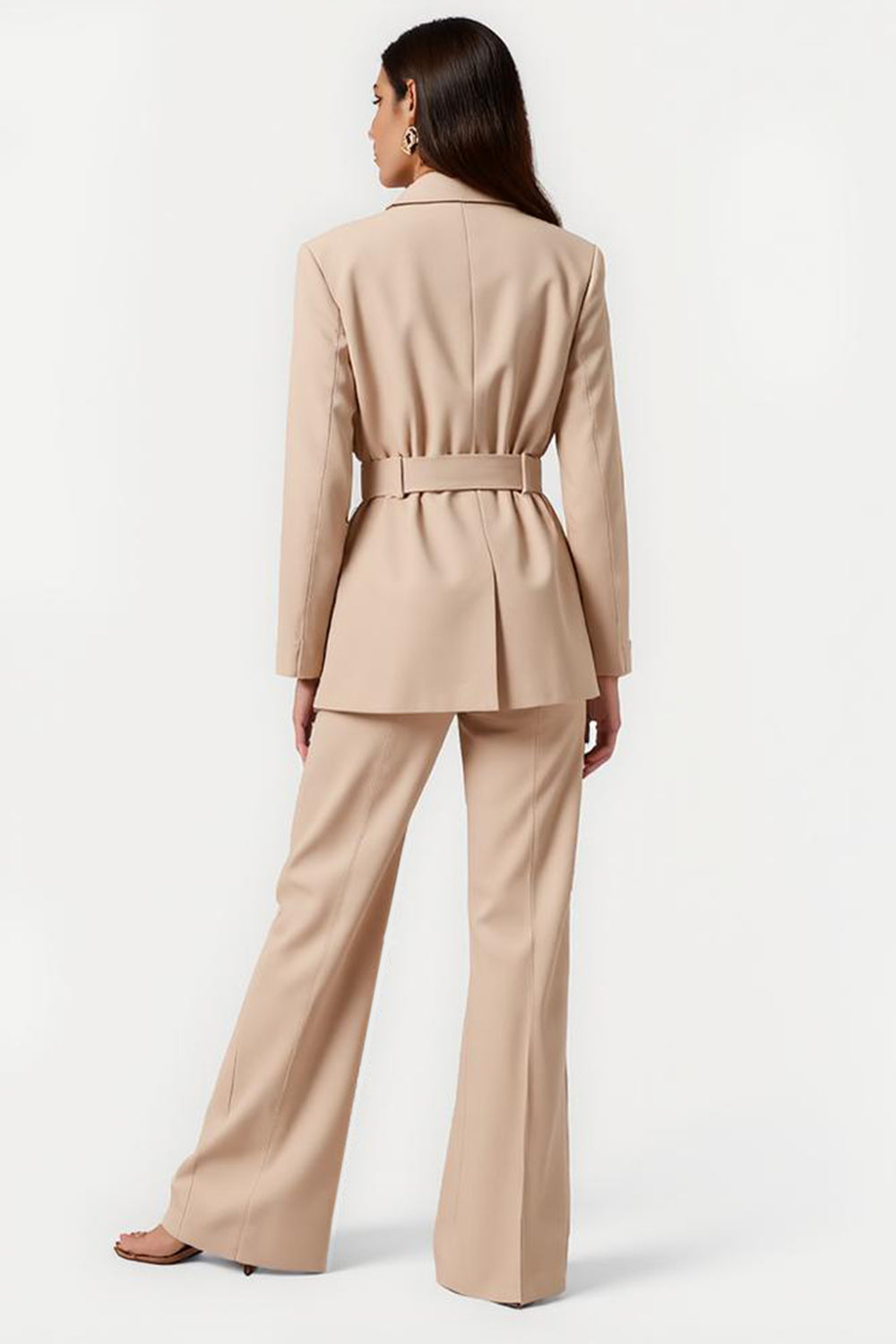 2 Piece Apricot Notched Lapel Long Sleeves Business Suits with Belt