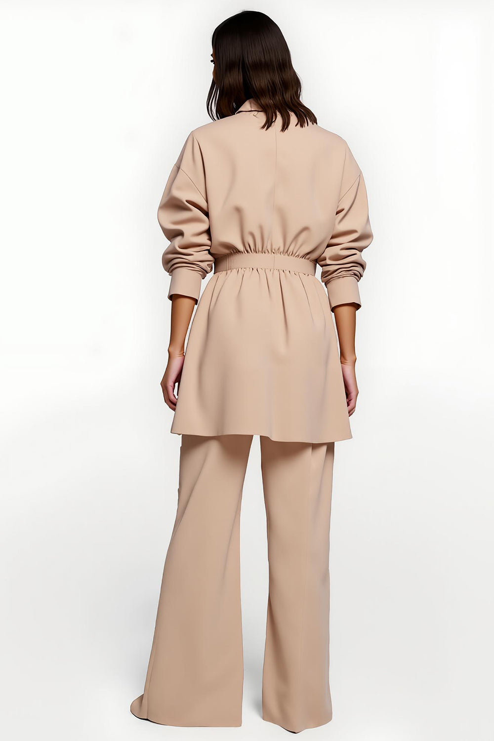 2 Piece Apricot Notched Lapel Wide Leg Business Suits with Belt