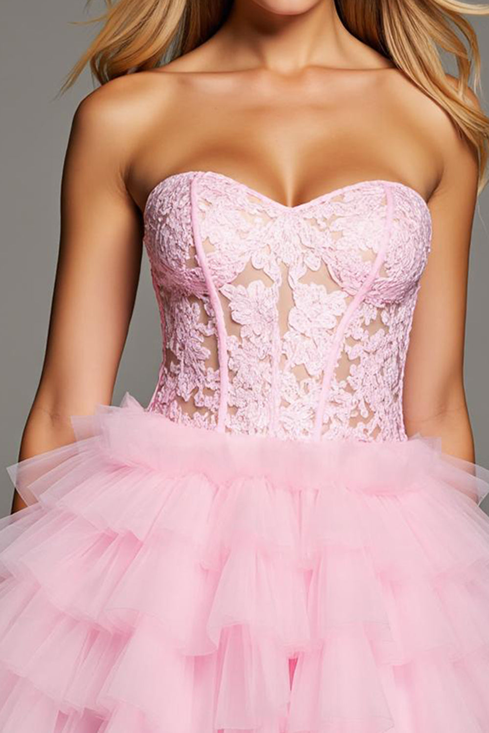 Pink Sweetheart Corset Short Ruffled Homecoming Dress with Lace