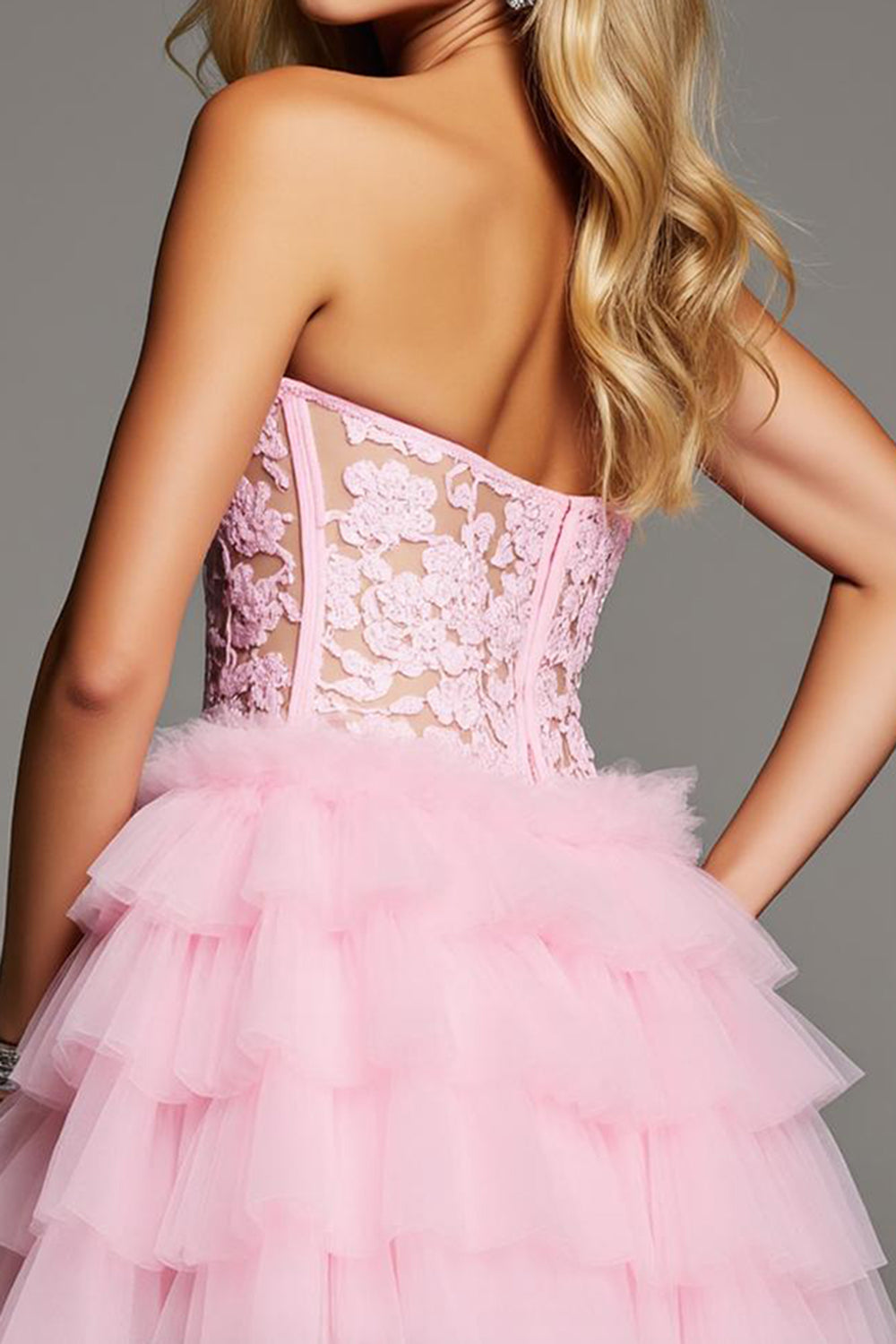 Pink Sweetheart Corset Short Ruffled Homecoming Dress with Lace