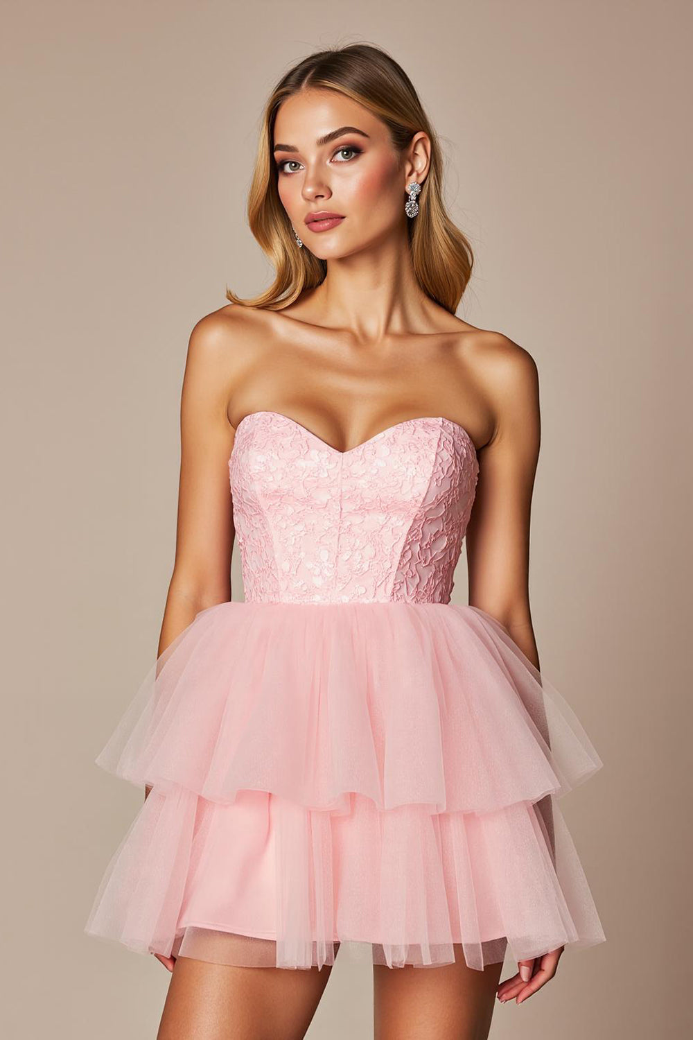 Pink A Line Sweetheart Short Tulle Homecoming Dress
