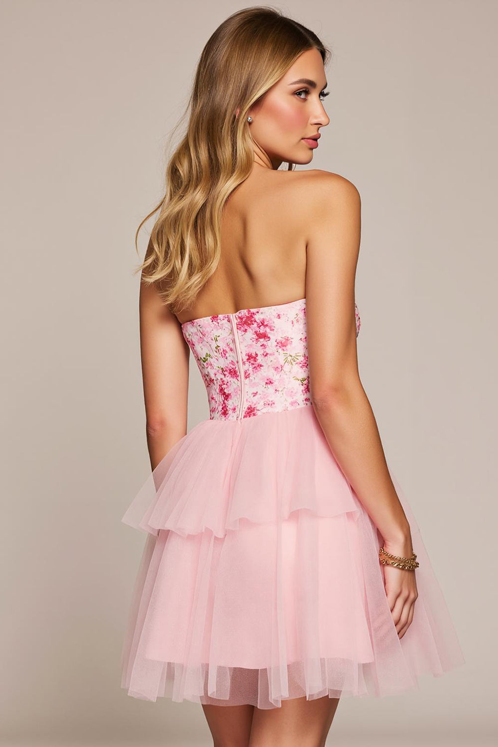 Floral Pink Tulle Sweetheart Short Homecoming Dress