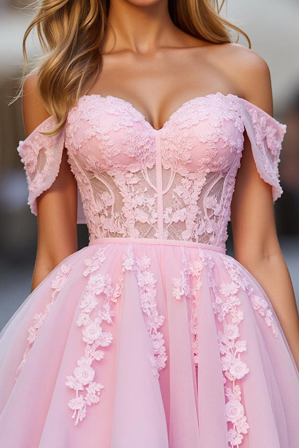 Floral Pink Tulle Off the Shoulder Short Corset Homecoming Dress