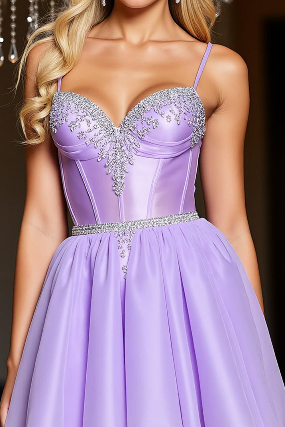 Sparkly Purple A Line Short Corset Homecoming Dress with Beading