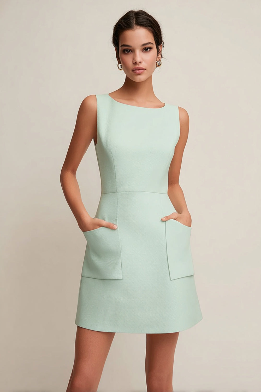 Simple Green Boat Neck Pockets Short Pageant Interview Dress