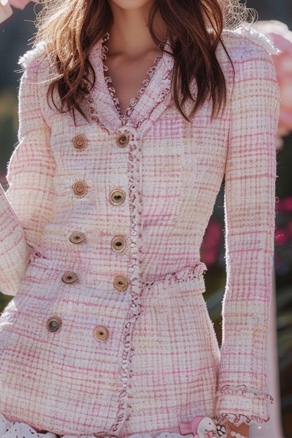 Light Pink 2 Piece Tweed Short Blazer Homecoming Outfits with Buttons
