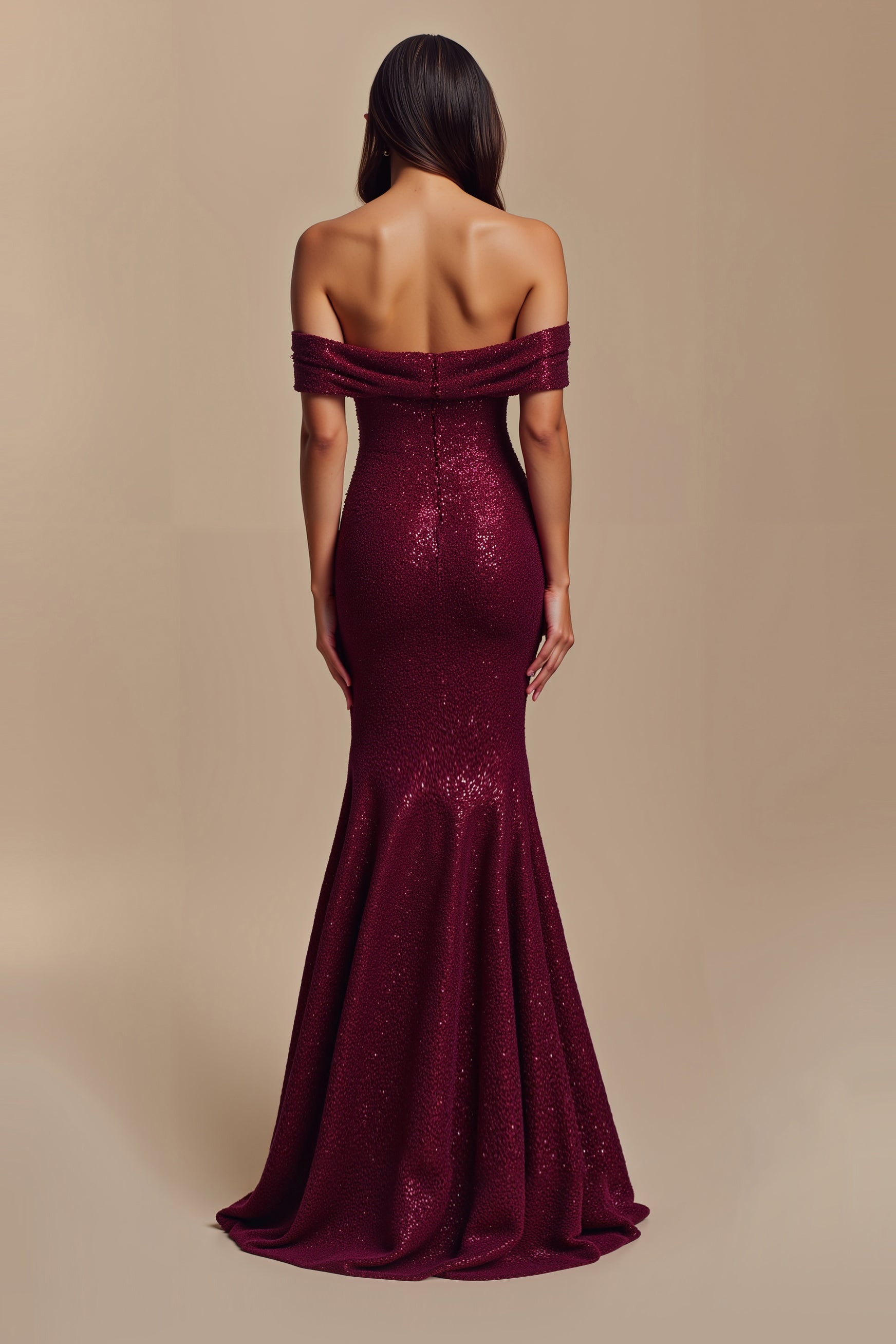 Sparkly Burgundy Sequins Long Mermaid Holiday Party Dress with Flowers