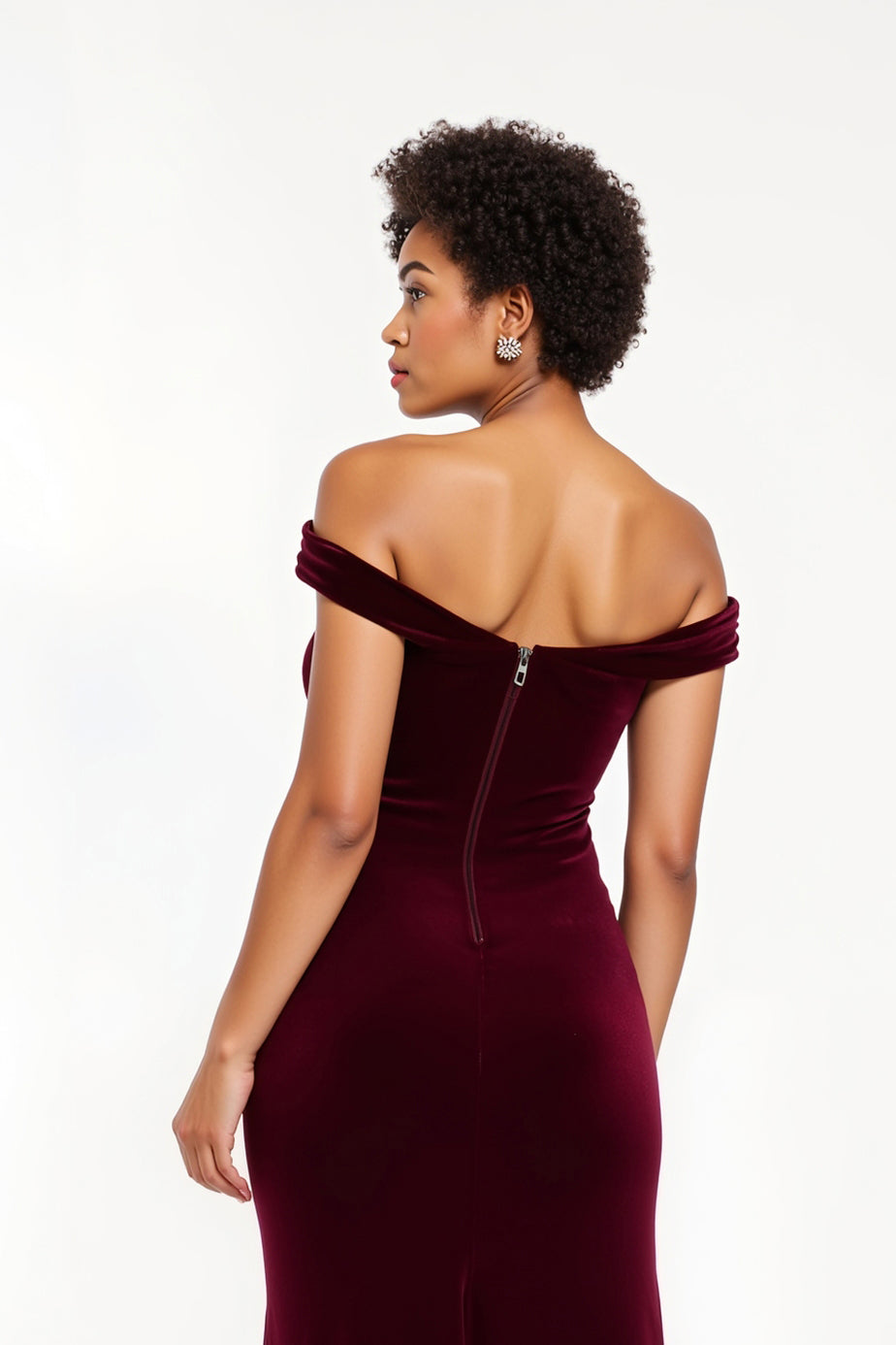 Burgundy Off the Shoulder Sheath Long Holiday Party Dress with Slit