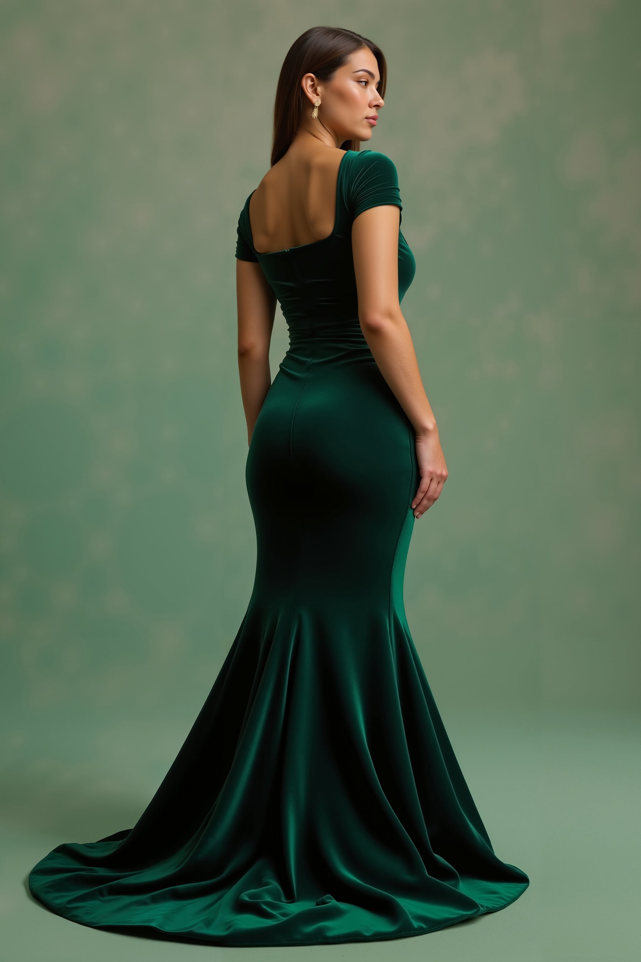 Dark Green Square Neck Mermaid Long Holiday Party Dress